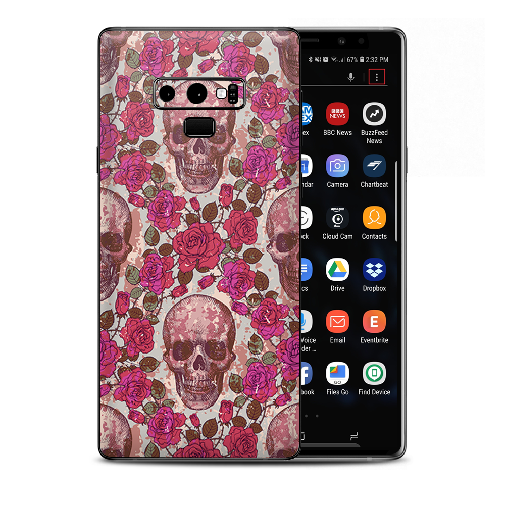 Pink Roses With Skulls Distressed Samsung Galaxy Note 9 Skin