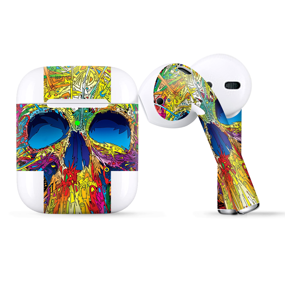 It'S A Skin Decal Vinyl Wrap Compatible With Apple AirPods /C Olorful Skull 1