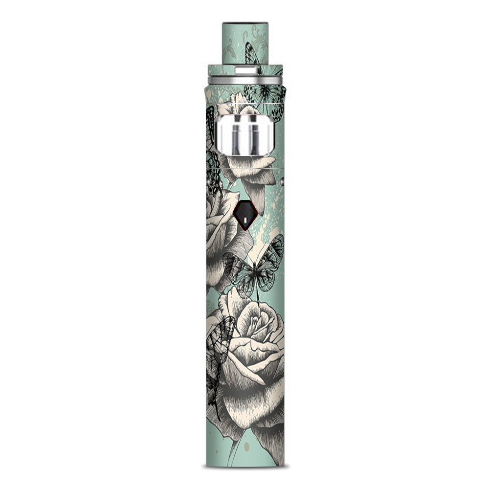  Butterflies Roses Teal Distressed Vintage Smok Nord AIO Stick Skin