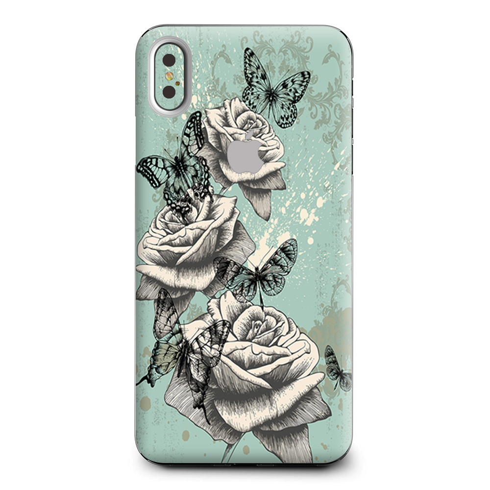 Butterflies Roses Teal Distressed Vintage Apple iPhone XS Max Skin