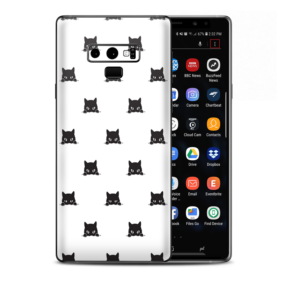 Sneaky Cat Kitten Pattern Black On White Samsung Galaxy Note 9 Skin