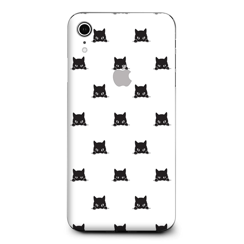 Sneaky Cat Kitten Pattern Black On White Apple iPhone XR Skin