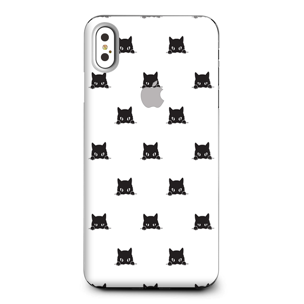 Sneaky Cat Kitten Pattern Black On White Apple iPhone XS Max Skin