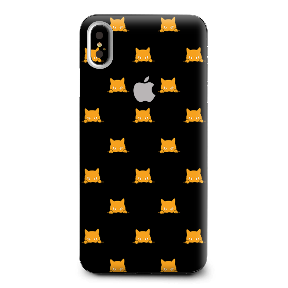 Sneaky Cat Kitten Pattern Gold On Black Apple iPhone XS Max Skin