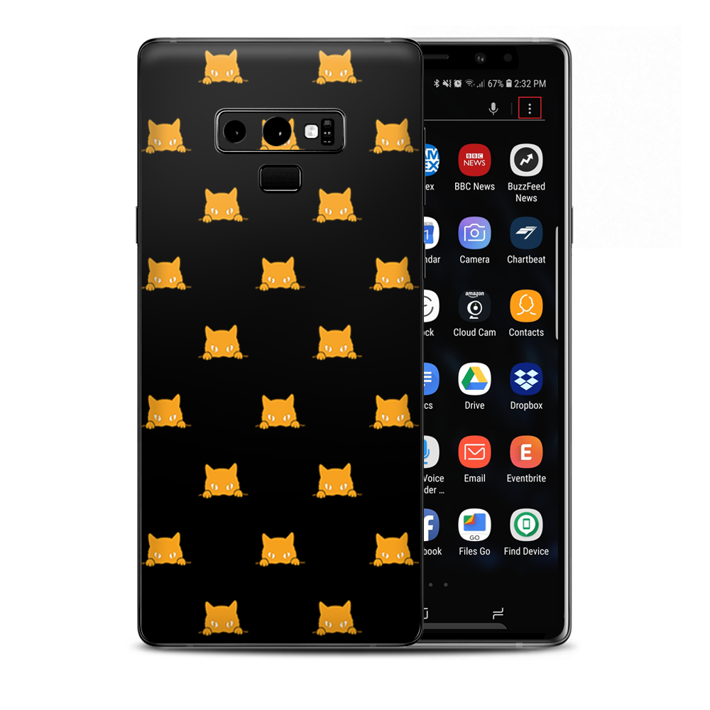 Sneaky Cat Kitten Pattern Gold On Black Samsung Galaxy Note 9 Skin