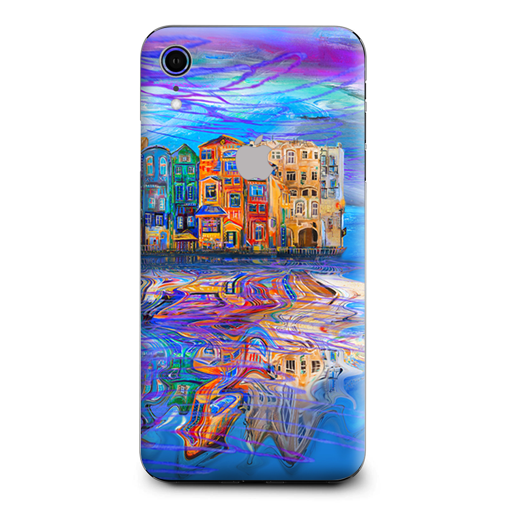 Colorful Oil Painting Water Reflection Town Homes Apple iPhone XR Skin