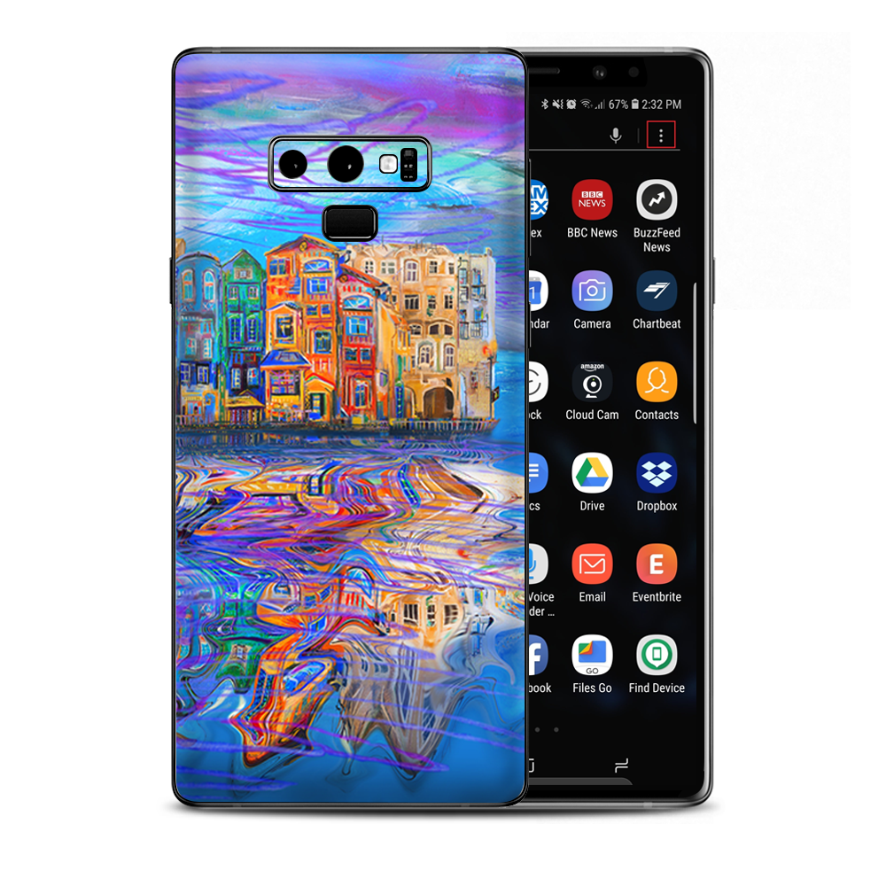 Colorful Oil Painting Water Reflection Town Homes Samsung Galaxy Note 9 Skin