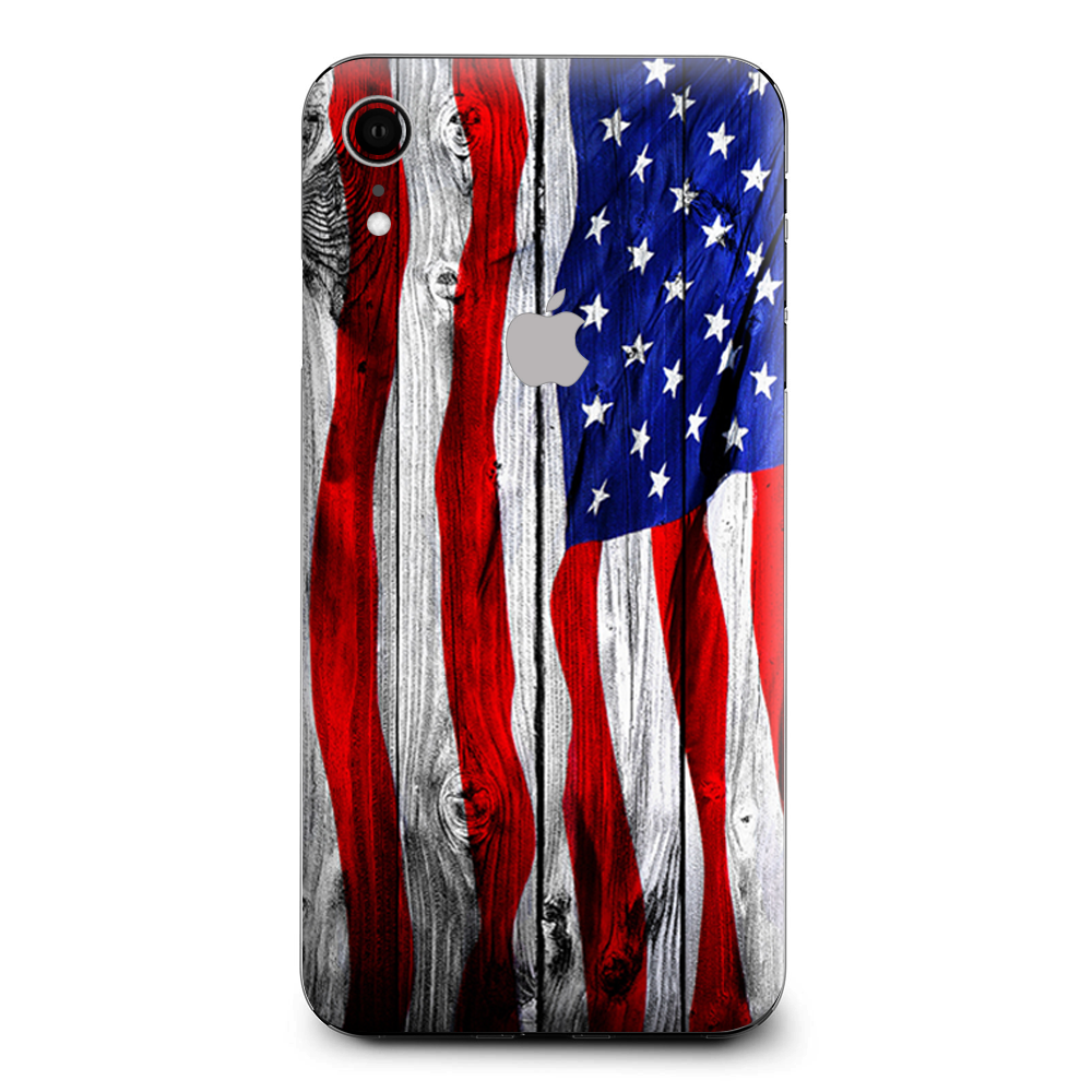 American Flag On Wood Apple iPhone XR Skin