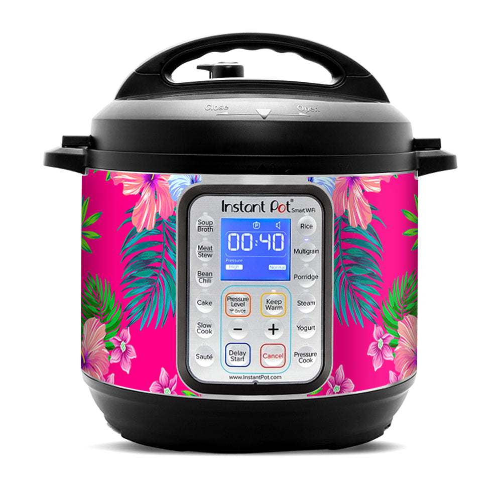 Pink Neon Hibiscus Flowers | Skin For Instant Pot Smart WiFi 6QT