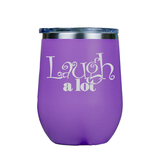 Laugh a lot  - Purple Stainless Steel Stemless Wine Glass