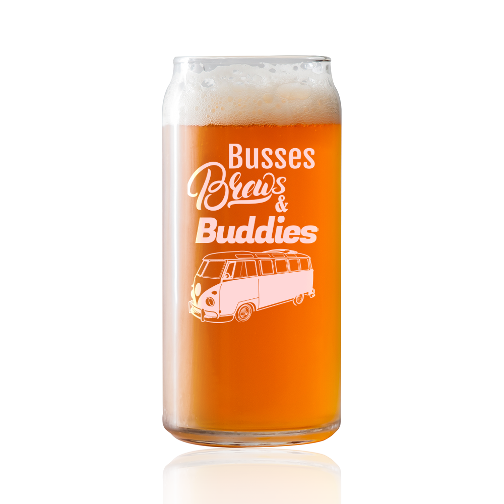 Busses, Brews, and Buddies  Beer Pint Glass