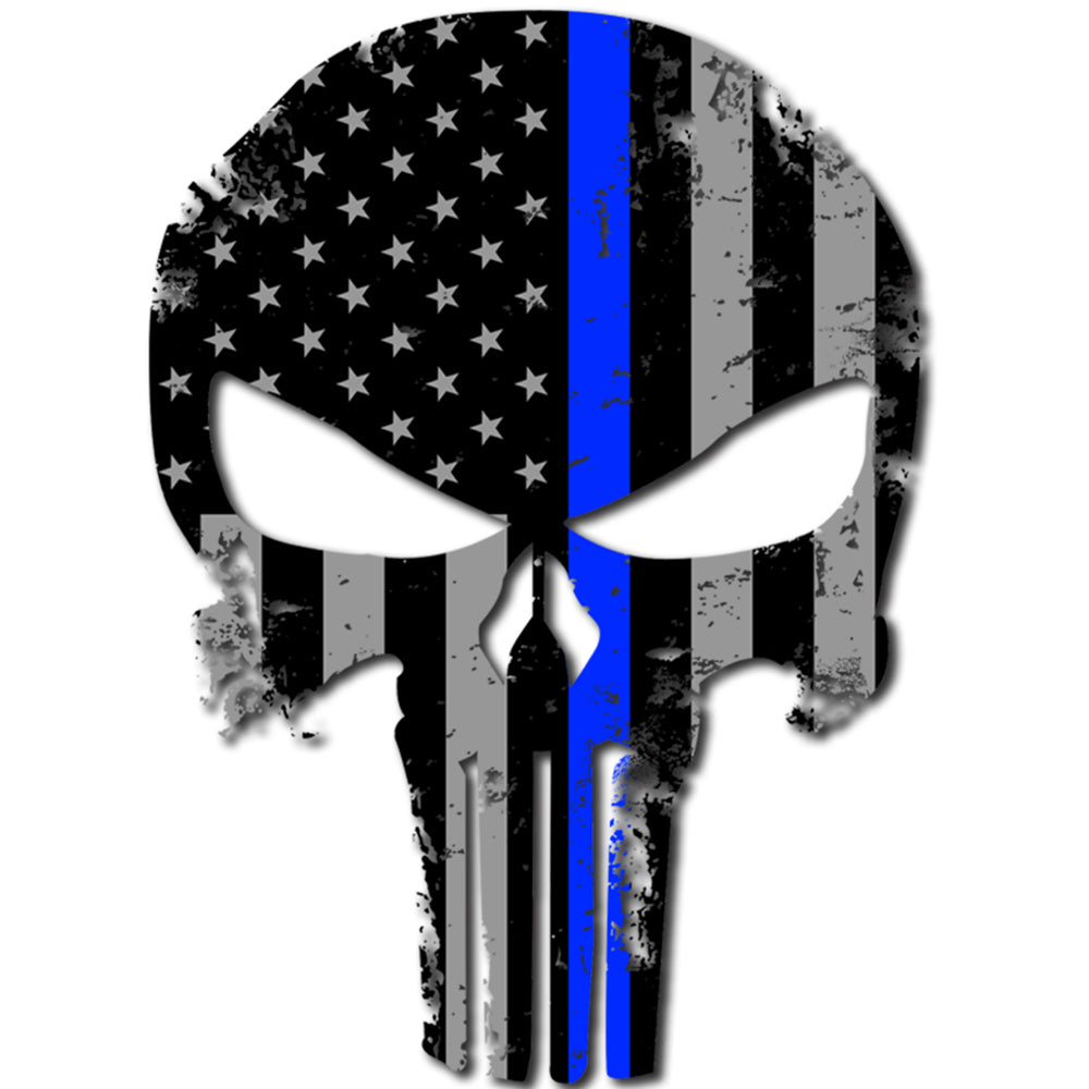 Punisher Skull Police Blue Line Sticker Flag Blue Lives Matter Large 8" Sticker 