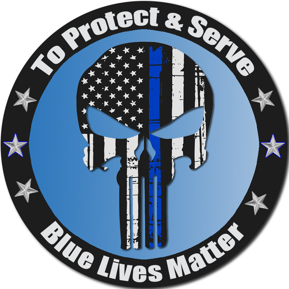 Protect And Serve Blue Lives Matter Sticker Decal Punisher Skull Flag Large 8" Sticker 