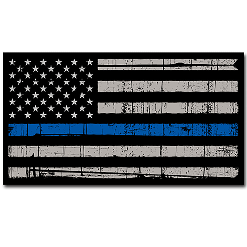 Thin Blue Line Police Distressed  Flag Sticker Blue Lives Matter Large 8" Sticker 