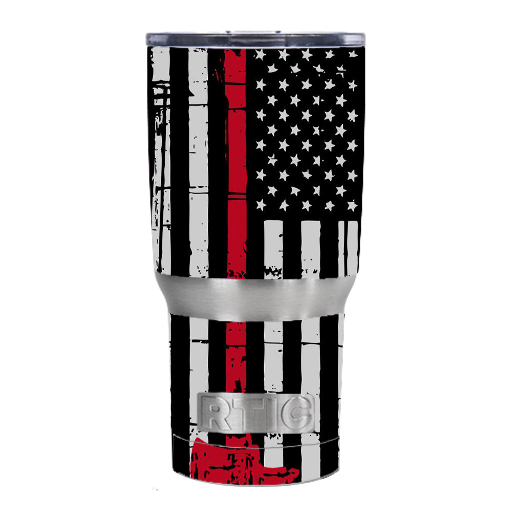  Red Line Distressed American Flag Fire Axe RTIC 20oz Tumbler Skin