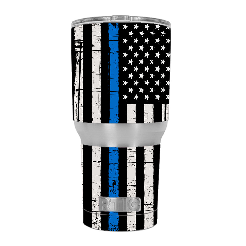 Skin Decal For Rtic 30Oz Tumbler Thin Blue Line Police Lives Matter Subdued Flag RTIC 30oz Tumbler Skin