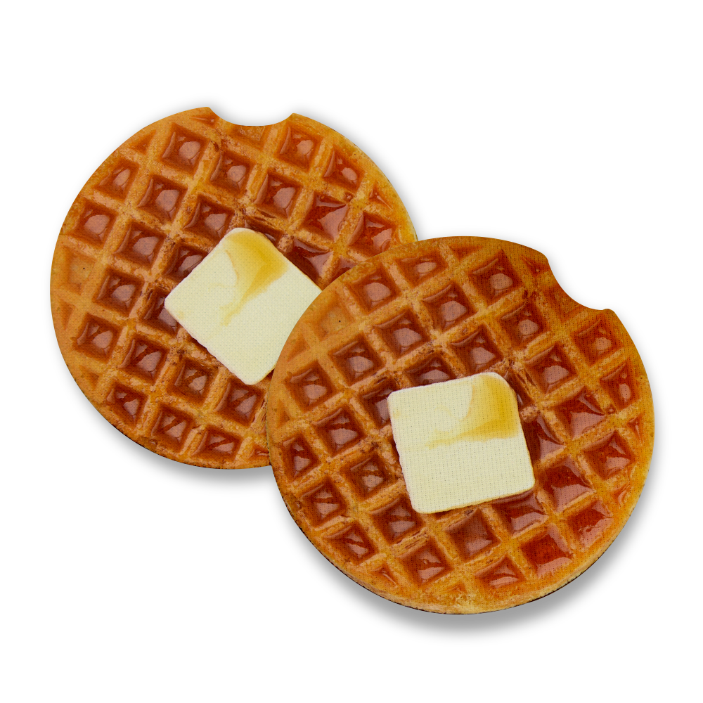 Round Waffle Butter Syrup  Car Coaster –