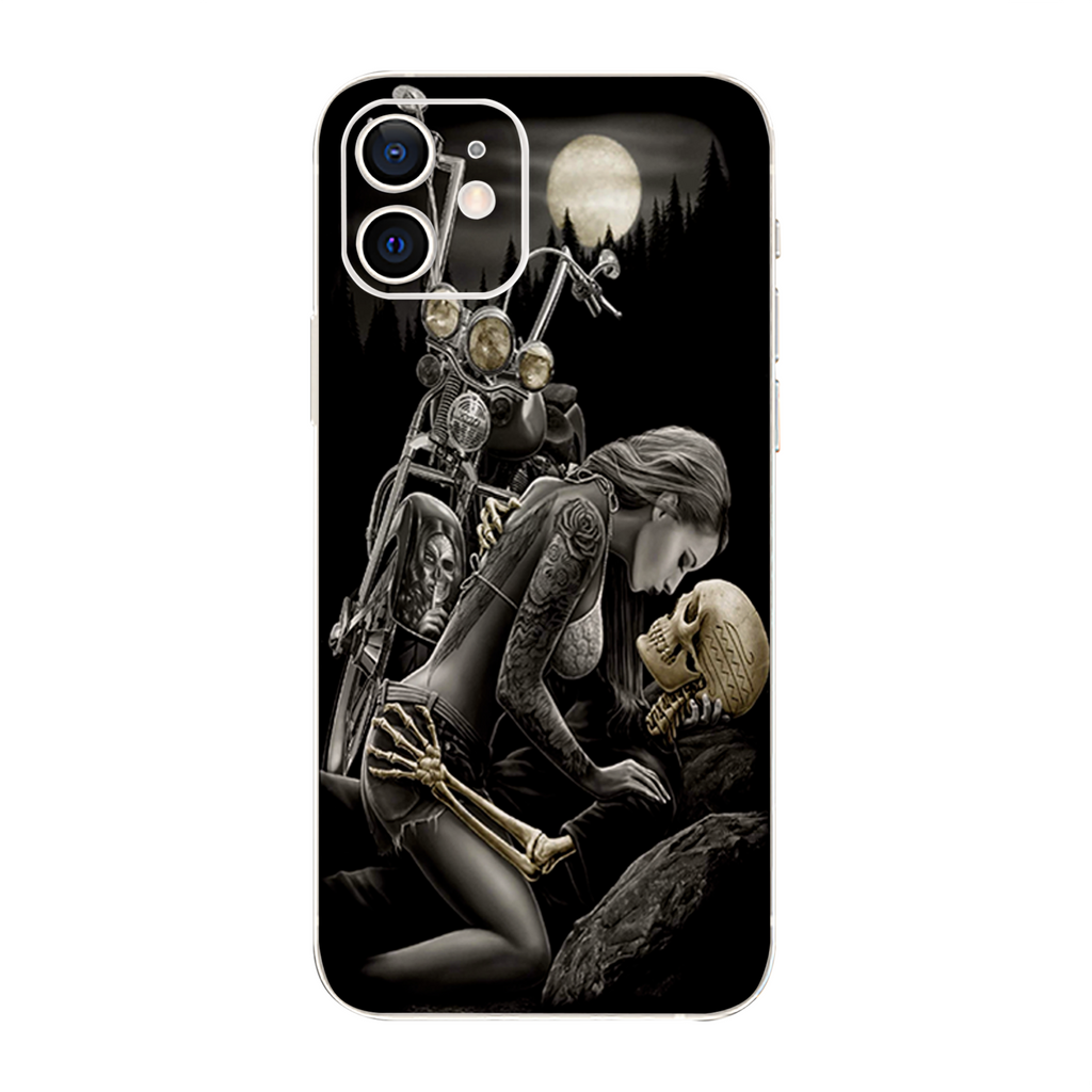 Biker Skeleton Full Moon Tattoo