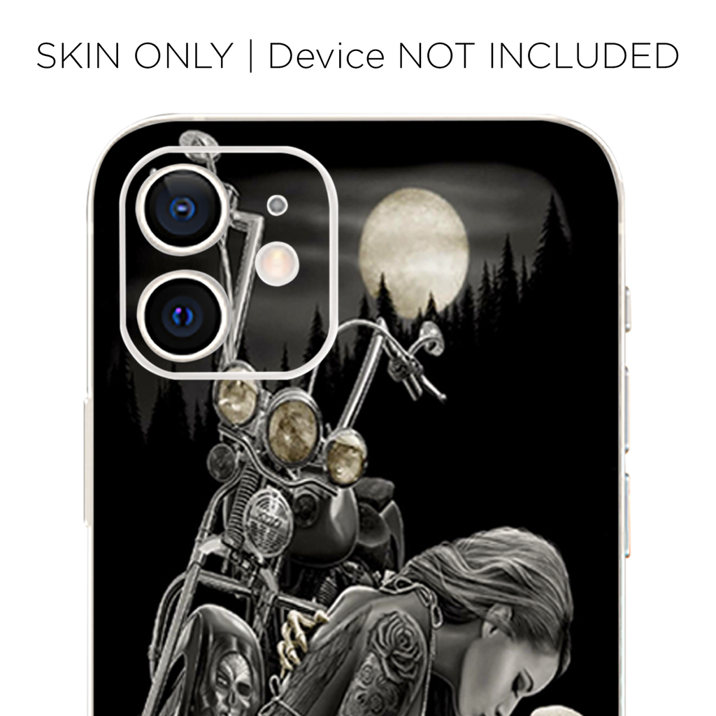 Biker Skeleton Full Moon Tattoo